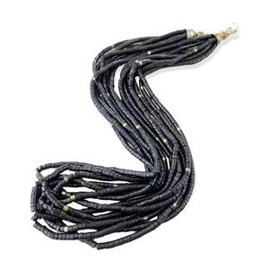 Vintage 1970s Coconut Shell Bead Black & Metallic Necklace
